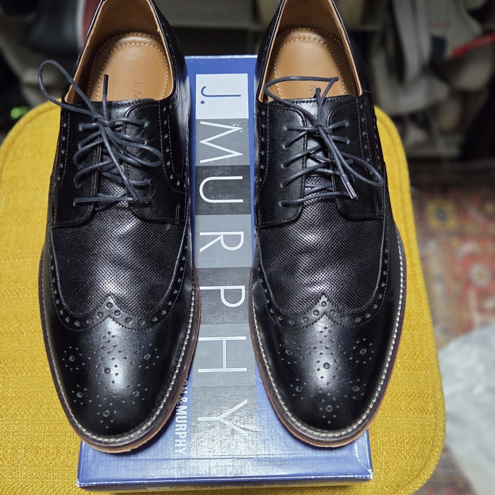 Johnston & Murphy Black Perforated Derbys